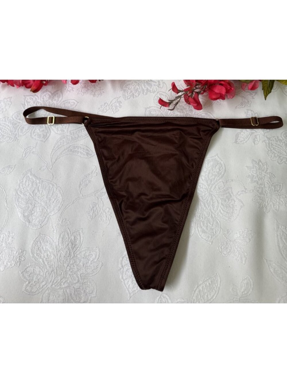 VICTORIA'S SECRET XL BROWN GOLD CHARM STRAPPY VERY SEXY V STRING THONG PANTIES